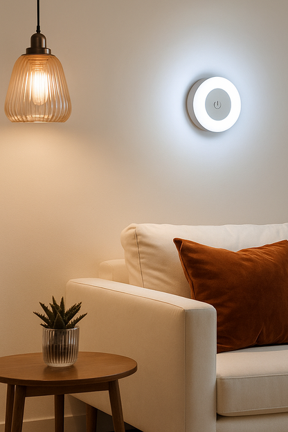 Okrągła lampka dotykowa – bezprzewodowa, LED, ciepłe światło | Światełko Plus