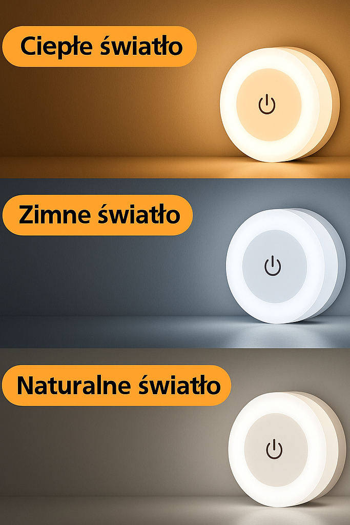 Okrągła lampka dotykowa – bezprzewodowa, LED, ciepłe światło | Światełko Plus